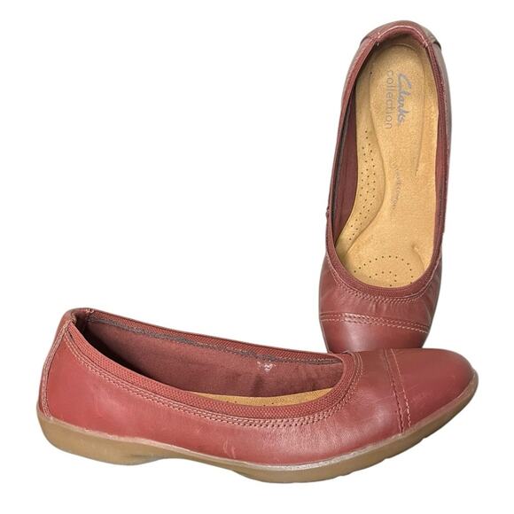 CLARKS Meadow Opal Chestnut Leather Slip On‎ Flat Loafer Ballet Slipper Size 8.5 - Picture 1 of 8